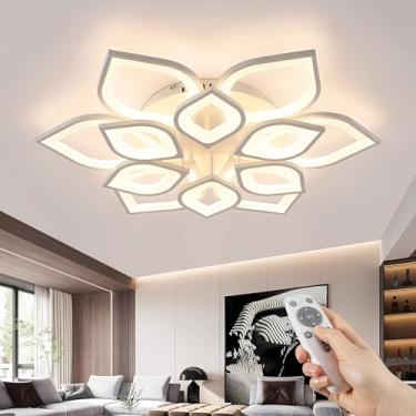 Imagem de Luminária de teto LED moderna para sala de estar, dimerizável, branca, 3000-6000K, 6 anéis, 72W 6400LM, lustre embutido com controle remoto, iluminação de teto para quarto e sala de jantar (