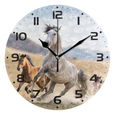 Imagem de JUZIHAI Relógio de parede de cavalo selvagem, silencioso, sem tique-taque, redondo, operado por bateria, fácil de ler, relógio decorativo de parede para casa, cozinha, sala de estar, quarto
