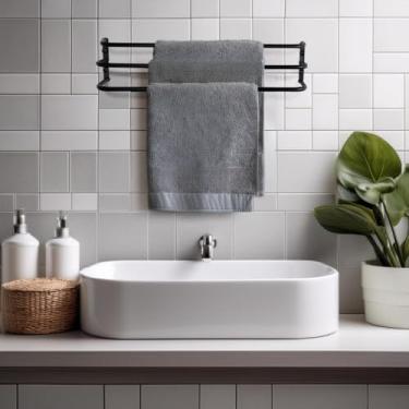 Imagem de Suporte Para Toalhas Toalheiro Para Toalhas De Banho TRIPLO NÂO ENFERRUJA(PRETO,80 CM)