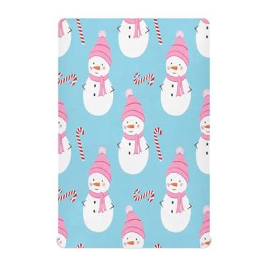 Imagem de Qilmy Lençóis de berço com bonecos de neve de Natal com doces, de microfibra macia, respirável, elástico, para meninos e meninas, miniberço, 99 cm x 68,5 cm, capa de colchão infantil portátil