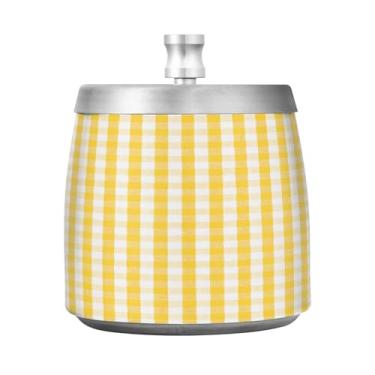 Imagem de JUZIHAI Cinzeiro amarelo xadrez búfalo com tampa, cinzeiro de aço inoxidável inodoro à prova de vento cinzeiro sem fumaça para escritório em casa, pátio, varanda, cigarro