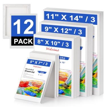 Imagem de Hdviai Tela Esticada - 5X7, 8X10, 9X12, 11X14 (3 De Cada) Pacote Com 12 Telas Em Branco 100% Algodão Para Óleo, Acrílico E Pintura A Óleo