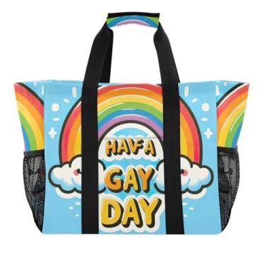 Imagem de ODAWA Bolsa de praia impermeável à prova de areia LGBT Rainbow Have a Gay Day para piscina e natação, bolsa de praia dobrável à prova d'água, Lgbt Rainbow Have a Gay Day, One Size
