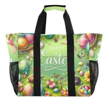 Imagem de ODAWA Bolsa de praia durável lavável Happy Easter para natação, bolsa de praia dobrável à prova d'água, Feliz Páscoa, One Size
