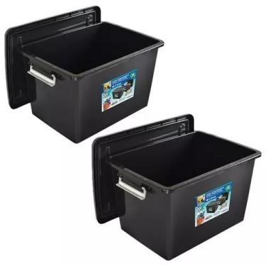 Imagem de Caixa Organizadora Plástica Grande com Tampa e Travas Empilhável – Organizador Multiuso para Casa e Escritório Preto