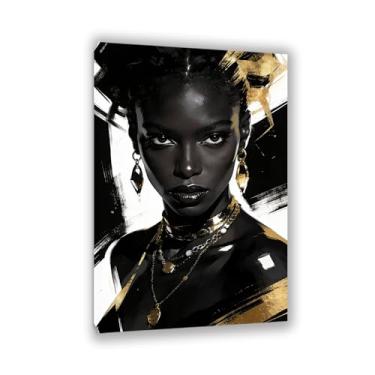 Imagem de SDYJ6GSW Arte de parede em tela afro-americana imagens de mulheres negras pinturas de parede abstratas ouro preto menina impressão artística para sala de estar quarto decoração de parede moldura