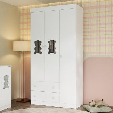 Imagem de Guarda-roupa Infantil 92cm com Vidro 3 Portas e 2 Gavetas Teddy Multimóveis MP4487