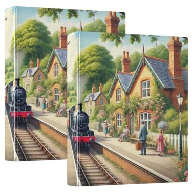 Imagem de Pastas de fichário para estação de trem com três anéis e pasta de arquivo de prancheta de perfil para material escolar e de escritório, pacote com 2