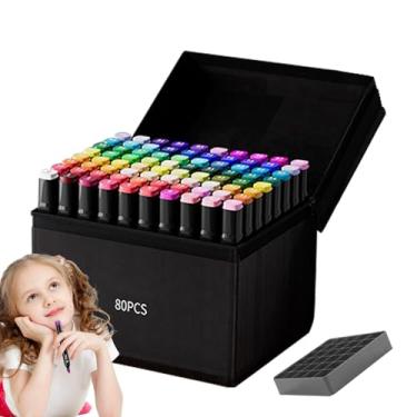 Imagem de Marcadores de colorir para adultos | Conjunto de marcadores de desenho | Conjunto de canetas de desenho à prova d'água com ponta dupla à base de óleo para tecido, tábua de , local de trabalho