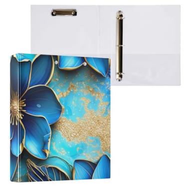 Imagem de Pasta para prancheta de flores azuis com três argolas com prancheta de perfil, organizador de fichário de 2,5 cm, 1 pacote