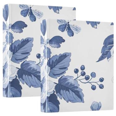 Imagem de Pastas de fichário floral005 azul e branco com três anéis com prancheta de perfil, organizador de fichário de 2,5 cm para tamanho carta (21,6 cm x 28 cm), pacote com 2