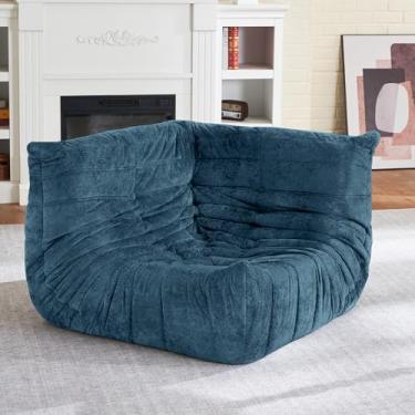 Imagem de HABUTWAY Cadeira Bean Bag, cadeiras de espuma viscoelástica para adultos, cadeira de canto lareira, sofá de canto preguiçoso para sala de estar, quarto, dormitório, escritório (azul marinho)