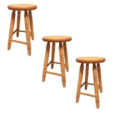 Imagem de Kit Bancos de madeira maciça, Banqueta Tamborete Casa Bar Restaurante(3 Bancos médios)