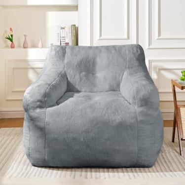 Imagem de Cvortll Cadeira de pufe gigante com braços – Cadeira de sofá premium com enchimento de espuma de memória, espreguiçadeira grande para sala de estar, quarto, jogos, leitura (cinza)
