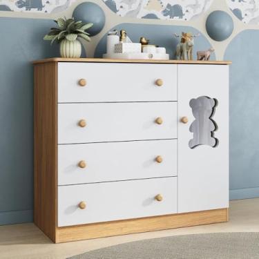 Imagem de Cômoda Infantil 95cm 1 Porta com Vidro e 4 Gavetas Teddy Multimóveis Mp4489 Madeirado/branco