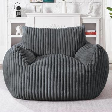 Imagem de HABUTWAT Cadeira gigante para adultos, pufe grande, poltrona de chão com apoios de braços, pufe fofo de pelúcia, cadeira de sofá preguiçosa para leitura de quarto e sala de estar (cinza escuro)