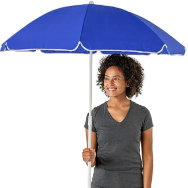 Imagem de Guarda-Sol de Praia Azul, 150cm Diâmetro, Estrutura em Aço, Tecido Poliéster com Proteção Solar, Altura Regulável 117-180cm, Portátil