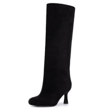 Imagem de Athlefit Botas femininas de camurça na altura do joelho, cano alto, cano alto, moderno, salto stiletto, botas longas e despojadas, Preto, 34