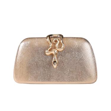 Imagem de Dreubea Bolsa clutch feminina com elegante adorno de cobra - elegante e chique bolsa para noite, Champanhe, 8.1 x 1.6 x 4.2 inches