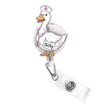 Imagem de Carretel de crachá de enfermeira – Suporte de crachá de clipe retrátil fofo, carretel de crachá engraçado para enfermeiros, estudantes de enfermagem e equipe médica – Carretel de crachá durável para