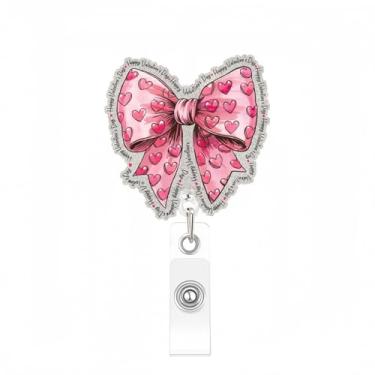 Imagem de Carretel de crachá de Dia dos Namorados, laço rosa, desenhos, coração, retrátil, porta-crachá, crachá, crachá, crachá de dia dos namorados, clipe para enfermeira, médico, estudante, trabalhador de