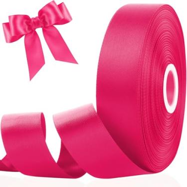 Imagem de Fita rosa choque de 2,5 cm para embrulho de presente, fita de cetim dupla face para artesanato de buquê de flores, laços de cabelo DIY, flores eternas, dia dos namorados, casamento, festa de