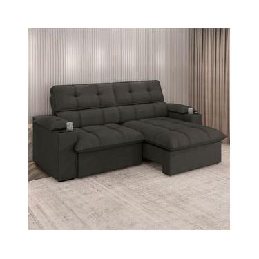 Imagem de Sofá 3 Lugares Luizzi Liverpool Slim com Assento Retrátil e Reclinável, Revestido em Suede - 210cm de Largura