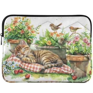 Imagem de Capa para notebook acolchoada com gatinhos fofos em aquarela para notebook com design fofo universal de 13 a 14 polegadas
