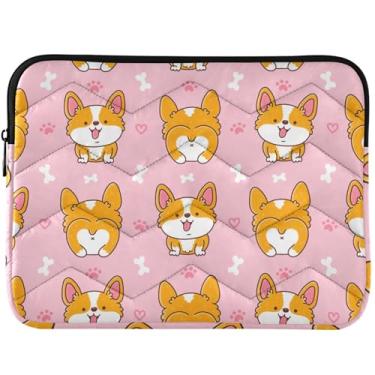 Imagem de Linda capa para laptop Happy Corgi rosa acolchoada capa para computador designer capa para laptop inchada universal 13 capas para laptop 14 polegadas