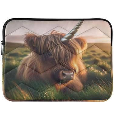 Imagem de Linda capa protetora para laptop Highland Cattle Unicorn capa para computador divertida e fofa capa universal para laptop de 13 polegadas