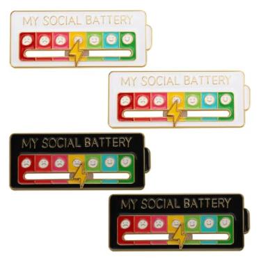 Imagem de AIVIOI Conjunto de pinos esmaltados de bateria social, emblema criativo, broche circular de liga de zinco, alfinetes de expressão emocional multicoloridos, estilo contemporâneo, tamanho de 5 cm