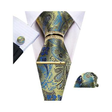 Imagem de Conjunto De Gravata Masculina Verde Teal Violeta Roxo Floral Jacquard 