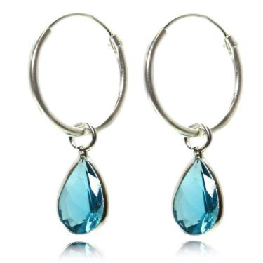 Imagem de Brinco Argola Pingente Zirconia Azul Prata Legitima 925 - Lojas La&Ny 