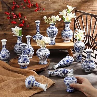 Imagem de Vesici 15 peças de vaso de porcelana azul e branco pequeno vaso de flor chinesa de porcelana vintage decoração de jardim de flor chinesa para sala de estar, prateleira de mesa, escritório, centro de