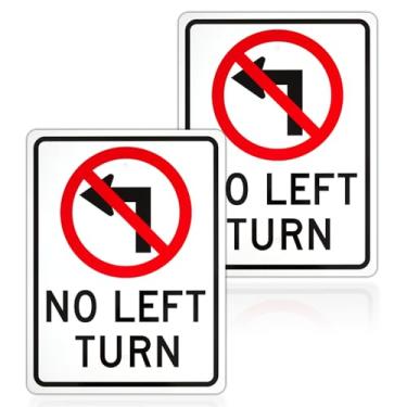 Imagem de Pelopy Pacote com 2 placas sem virar à esquerda, 45 × 61 cm, sinalização de trânsito refletiva de alumínio, furos pré-perfurados, fácil instalação para segurança de estacionamento de carro, estrada