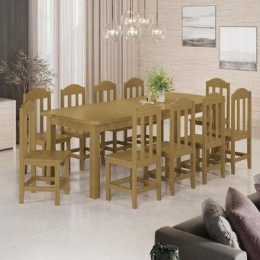 Imagem de Mesa Safira Em Madeira Maciça 220x88 Com 10 Cadeiras Nogueira - Nemarg