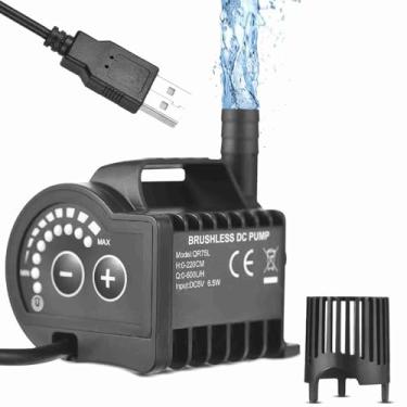 Imagem de Bomba de água submersível 5V CUOFYUNL 8 níveis ajustáveis ​​0-600L / H Bomba de fonte pequena com elevação de 0-7,2 pés, carregamento USB de 6,5 pés e base de ventosa, mini bomba (Dolorido)