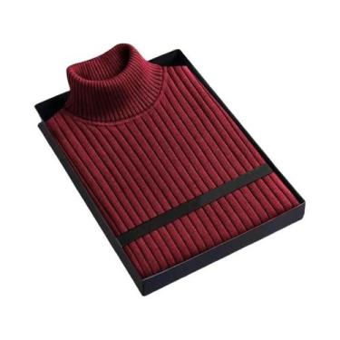 Imagem de Suéter Masculino De Lã Gola Alta Manga Longa Slim Fit Pesado Casual Li