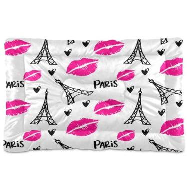 Imagem de CEBUGI Cama para cães de 61 x 45 cm, lavável, respirável, tapete para animais de estimação, com fundo antiderrapante, desenho animado da Torre Eiffel, almofada para cães pequenos e médios