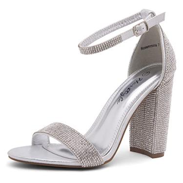 Imagem de Herstyle Feminino Rosemmina Sandália De Salto Alto Com Tira No Tornozelo Aberta E Bloco Grosso, 186 Prata Prateada, Tamanho 0,0