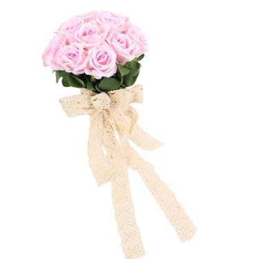 Imagem de YOUTHINK Buquê de Casamento Artificial, Rosas de Seda para Dama de Honra, Design Floral à Prova de Desbotamento para Cerimônia de Casamento e Decoração de Aniversário (Róseo)