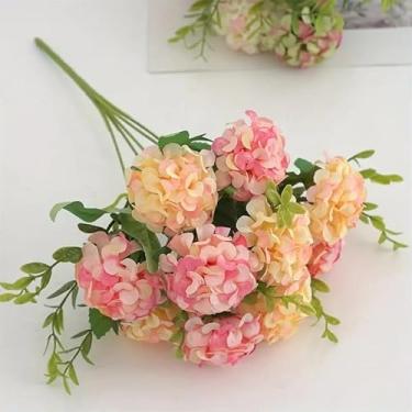 Imagem de Buquê de Hortênsia Flores Artificias Ramos Cravo Decoração Casamento Arranjos Festas Casa (Rosa Claro,3 unidades)