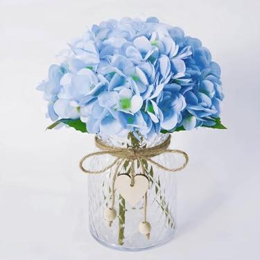 Imagem de Piklado Hortênsia Flores artificiais em vaso flores falsas de seda com vaso de vidro, estilo boêmio e hortênsia sintética com conjunto de garrafa de vidro para decoração de casa de banho e escritório
