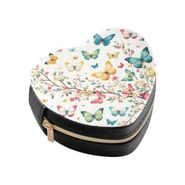 Imagem de Burbuja Mini caixa de joias em forma de coração borboletas na árvore para mulheres e meninas, estojo portátil organizador de armazenamento para brincos, anéis, colares e pulseiras