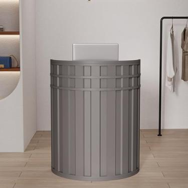 Imagem de Balcão de caixa de varejo, mesa de recepção de escritório moderna mesa de recepção, balcão portátil pequeno balcão de caixa, balcão de bar, balcão de recepção de loja, para loja escritório (cor: cinza
