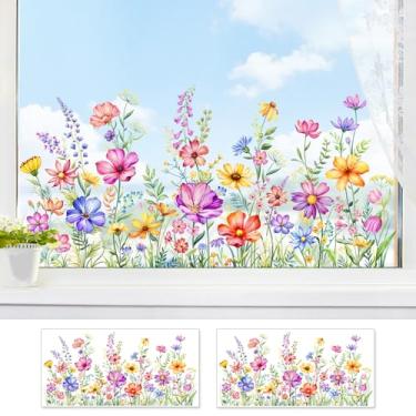 Imagem de 2 folhas de flores silvestres adesivos coloridos de janela floral primavera verão adesivos de janela de vidro anticolisão dupla face decalques de espelho de porta