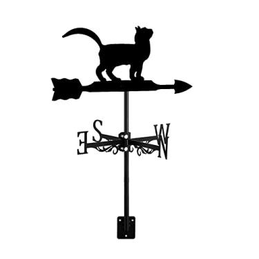 Imagem de Palheta de metal para jardim estaca quintal telhado casa de fazenda palhetas de vento decorativas com enfeite de gato preto cata-vento, ferramenta de medição montagem fácil uso-cat~f