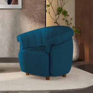 Imagem de Poltrona Decorativa Latvia 86cm Pés de Madeira Linho Azul G45 - Gran B