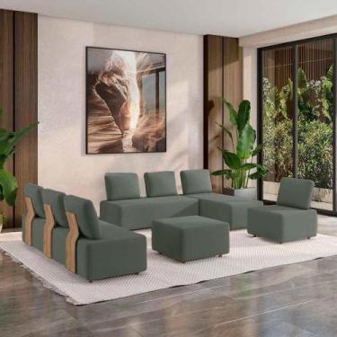 Imagem de Sofá Liphis Sala de Estar Modulado Moderno Pés de Madeira Veludo Cinza