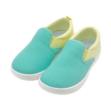 Imagem de Tênis infantil para meninas e meninos, cano baixo, sem cadarço, com bloqueio de cor, sapatos casuais de lona, confortável, tênis de corrida e caminhada com bloqueio de cor verde claro bege, Verde